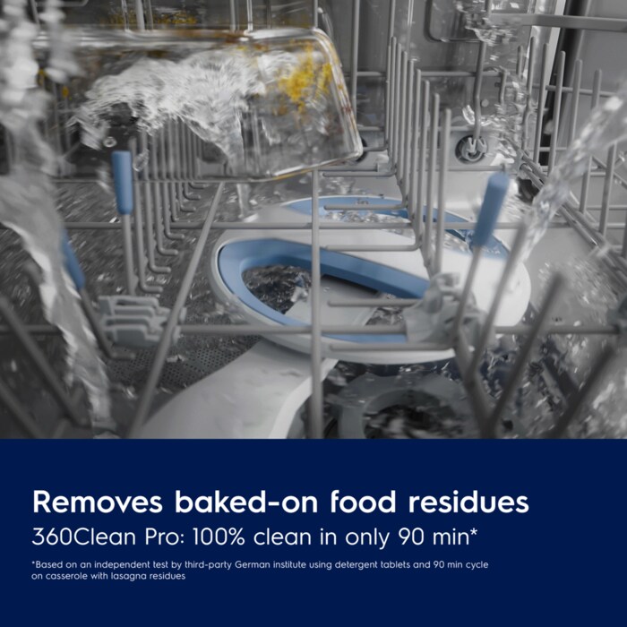 Double-rotating spray disk cleans from all directions. 360Clean® Pro effectively removes tough food residues.

