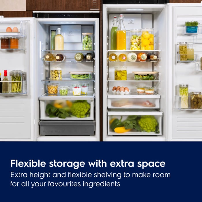 Flexible storage with extra space. Extra height and flexible shelving to make room for all your favourites ingredients.