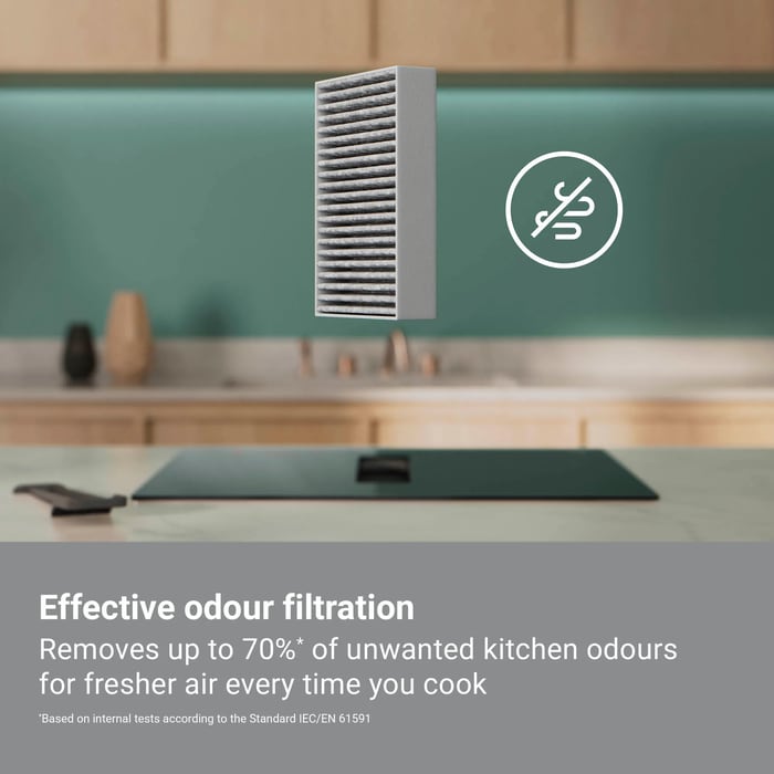 Removes up to 70%* of unwanted kitchen odours for fresher air every time you cook
Disclamer: *Based on internal tests according to the Standard IEC/EN 61591. 