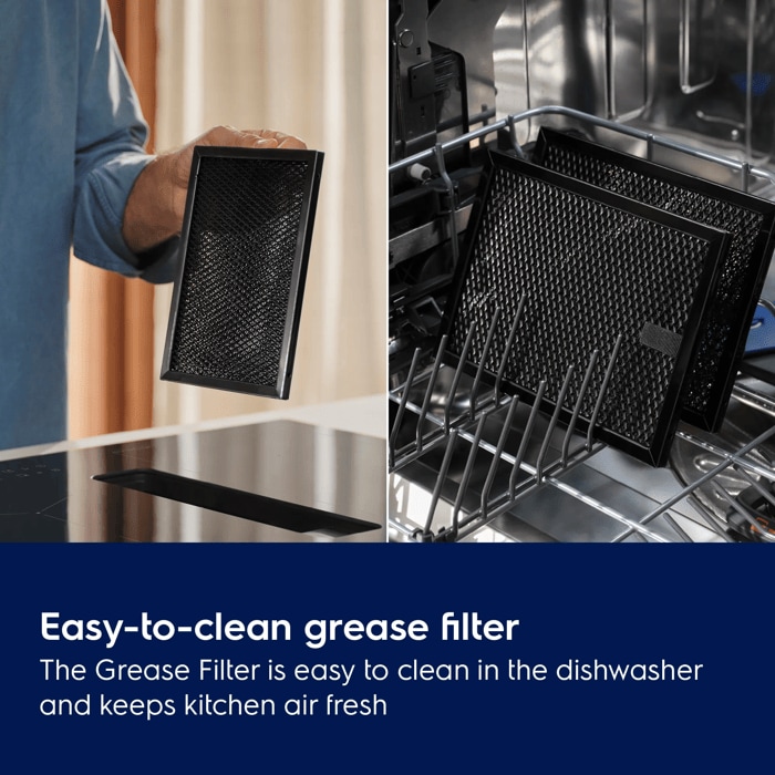 Easy-to-clean grease filter. The Grease Filter is easy to clean in the dishwasher and keeps kitchen air fresh