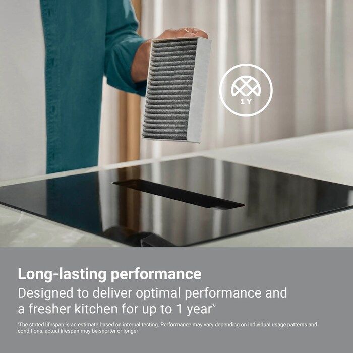 Designed to deliver optimal performance and a fresher kitchen for up to 1 year* Disclamer: *The stated lifespan is an estimate based on internal testing. Performance may vary depending on individual usage patterns and conditions; actual lifespan may be shorter or longer.