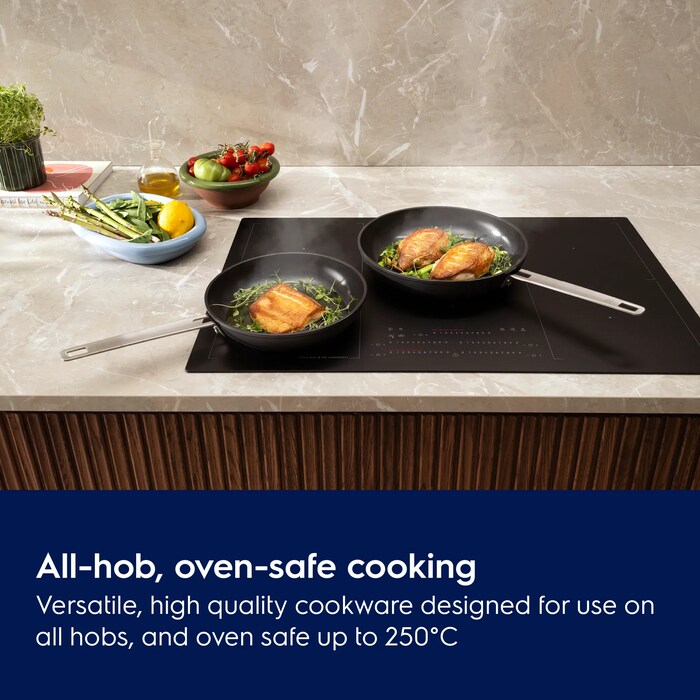 All-hob, oven-safe cooking. Versatile, high quality cookware designed for use on all hobs, and oven safe up to 250°C