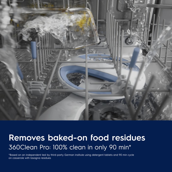 Double-rotating spray disk cleans from all directions. 360Clean® Pro effectively removes tough food residues.
